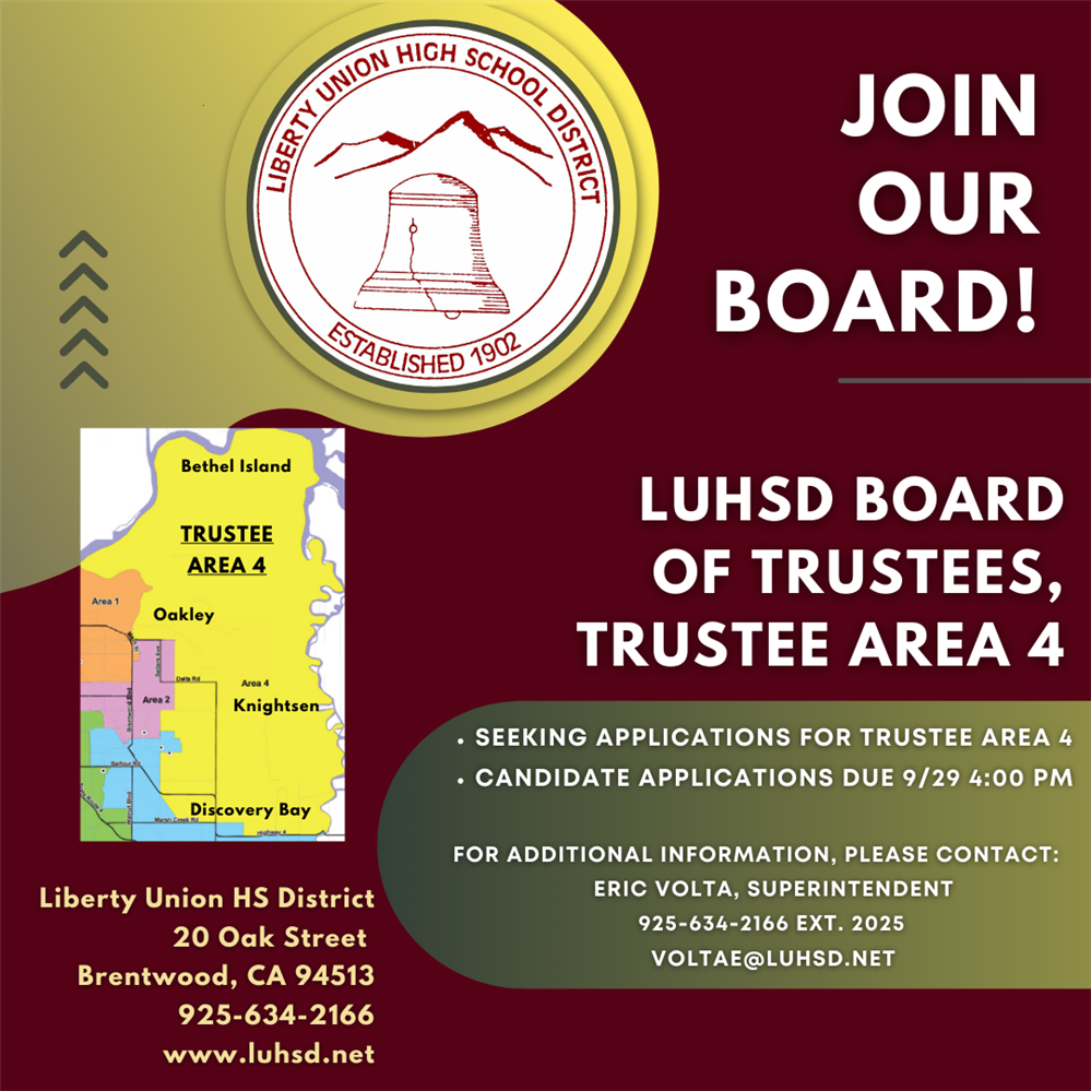  The LUHSD Board of Trustees are now seeking applications for candidates in Trustee Area 4 